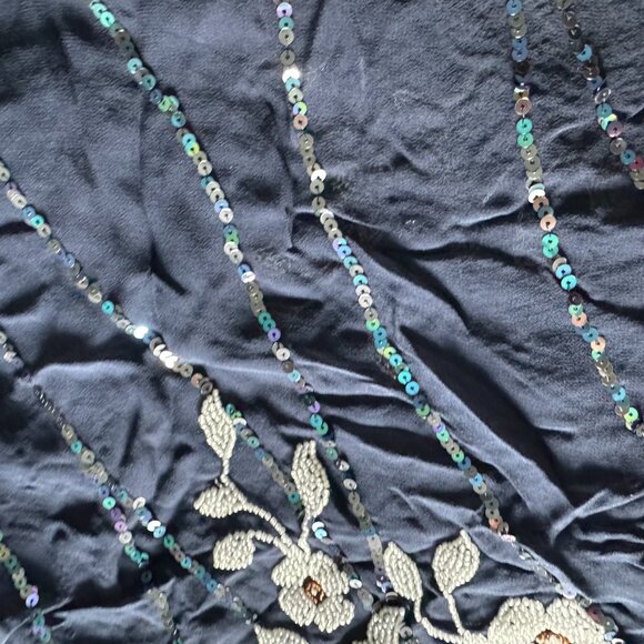 Sue Wong Scarf Shawl Navy Blue White Beaded 100 Silk Long Large Runner Chiffon 1 - Picture 4 of 16